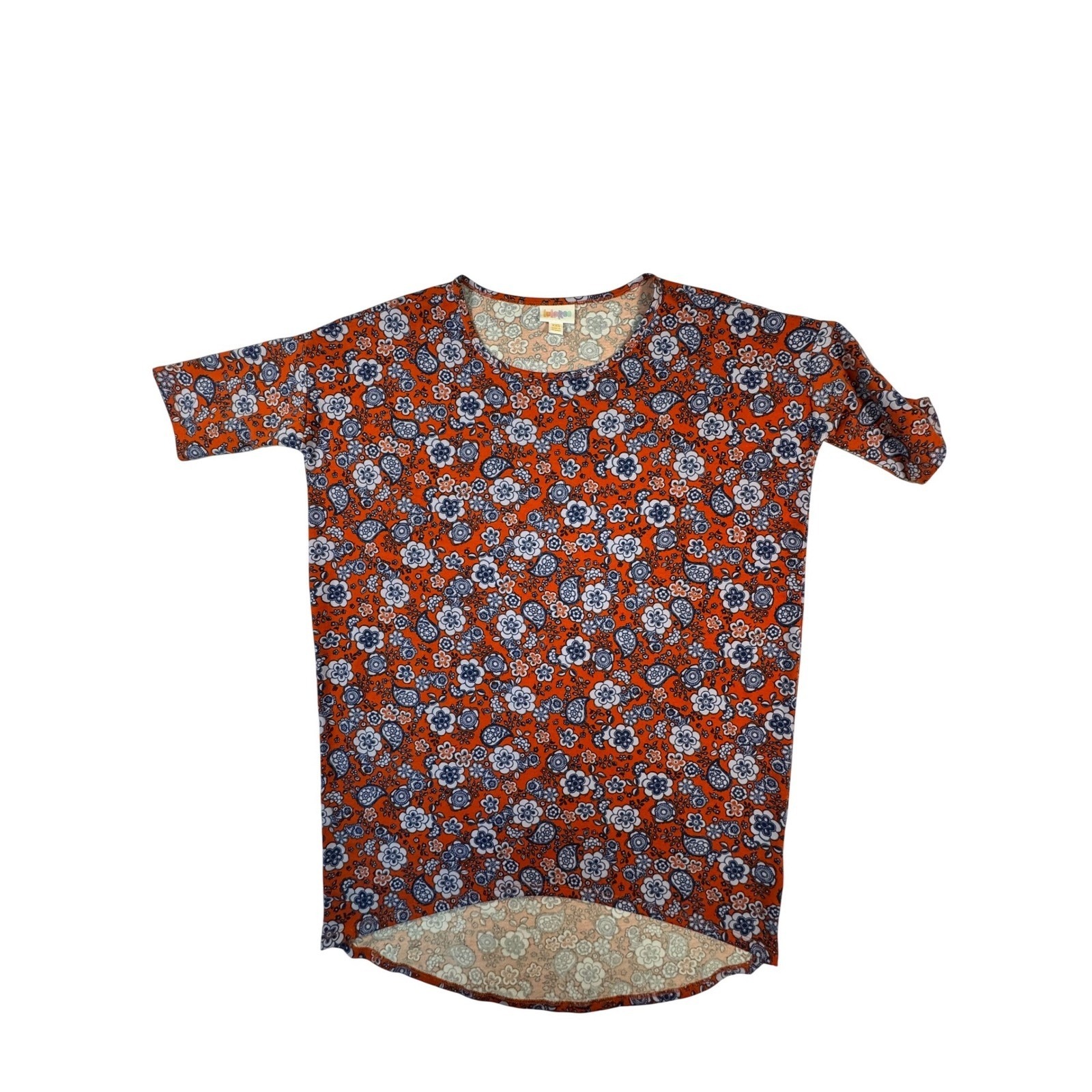 Lularoe Irma Tunic Women's Xxs Orange Floral Paisley High Low Knit Top